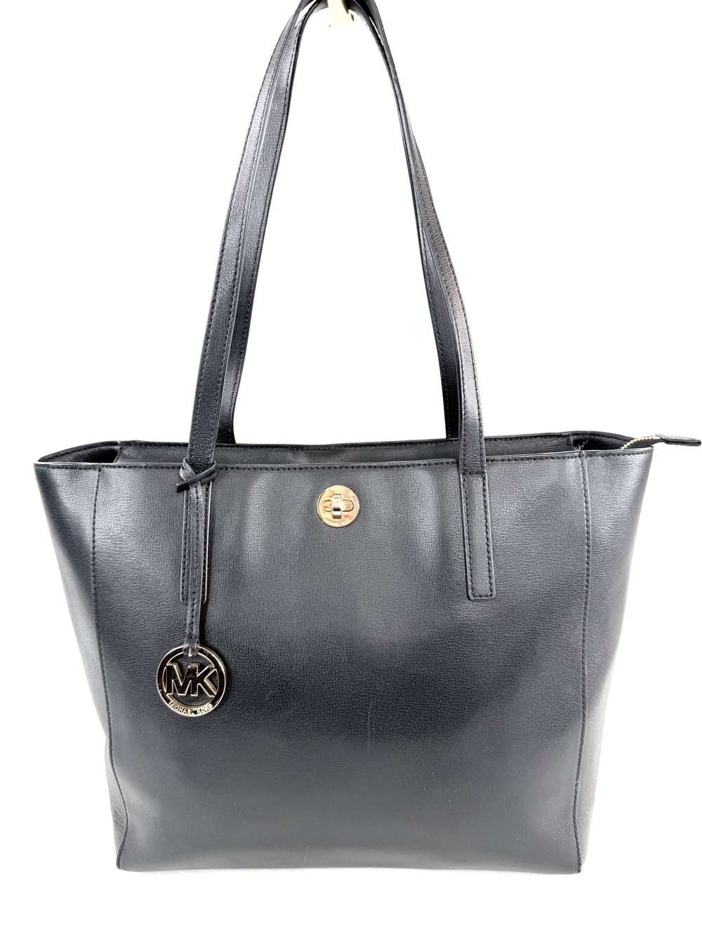 Michael Kors Rivington Black Saffiano Leather Large Tote Bag Brass Turn Lock